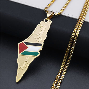 Palestina Kaart Hanger Kettingen Voor Mannen Vrouwen Rvs Goud Kleur Palestijnen Etnische Kaart Sieraden Geschenken